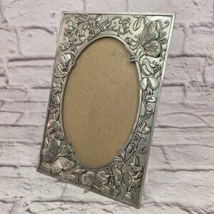 Vintage Seagull Fine Pewter Photo Frame Oval 4x6 Butterfly & Floral Art Nouveau